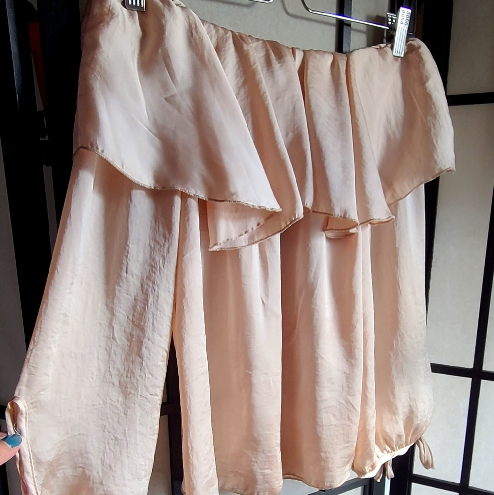 Gold Shimmer Faux Silk Off Shoulder Top
